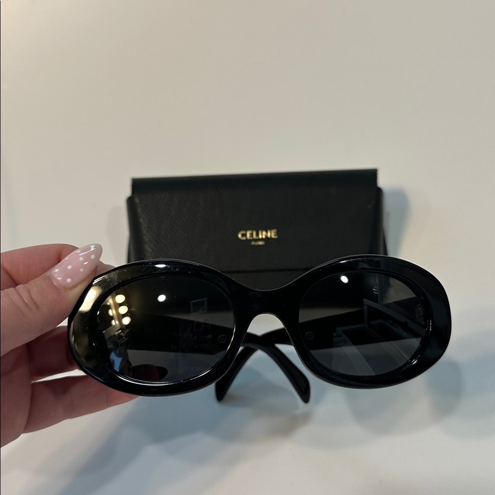 Celine Triomphe 01 Black Oval Logo Sunglasses
